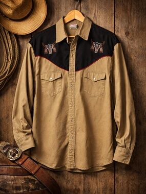 Milton Funwear Roper Men's Western Shirt in Tan and Black *Rare*